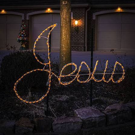 Light Christmas Jesus featuring the nativity scene with Jesus Christ, Mary, Joseph, the Star of Bethlehem, and glowing Christmas lights symbolizing the Light of the World.